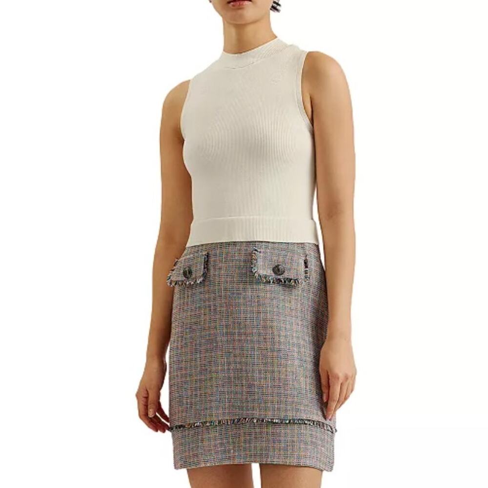 Ted Baker Sleeveless Mockable Mini Dress 2 Top Skirt Illusion Boucle A-line - Picture 8 of 8